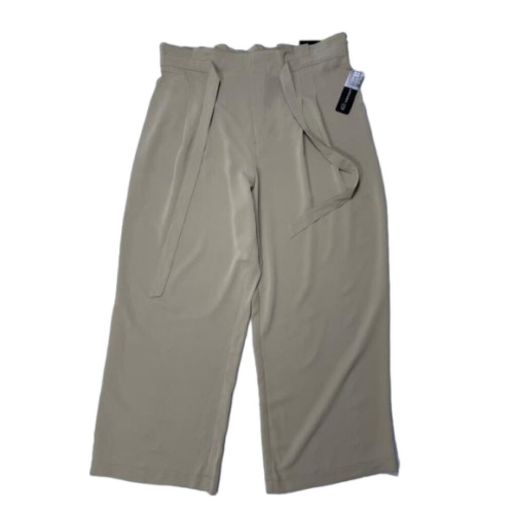 2/$30 NWT SOHO Olive Green Paperbag Wide Leg Pull On Crop Pants Size L #1871